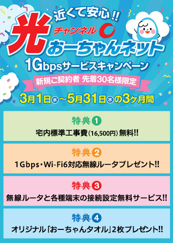 光おーちゃんネット 1Gbpsサービス・200Mbpsサービス